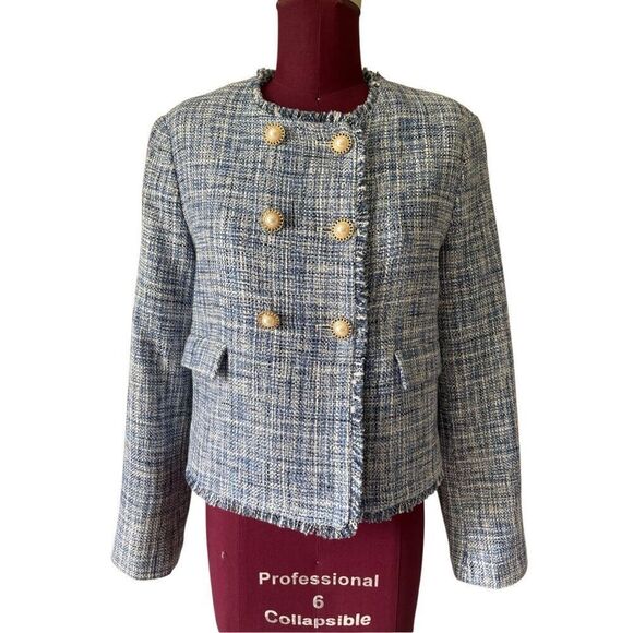 Anthropologie Maeve Double Breasted Tweed Jacket size 4 Blue - Picture 6 of 16
